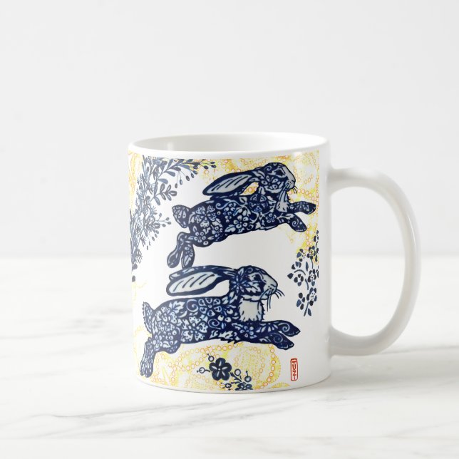 Mug Oriental Blue White Gold Rabbit Floral Chinoiserie (Droite)