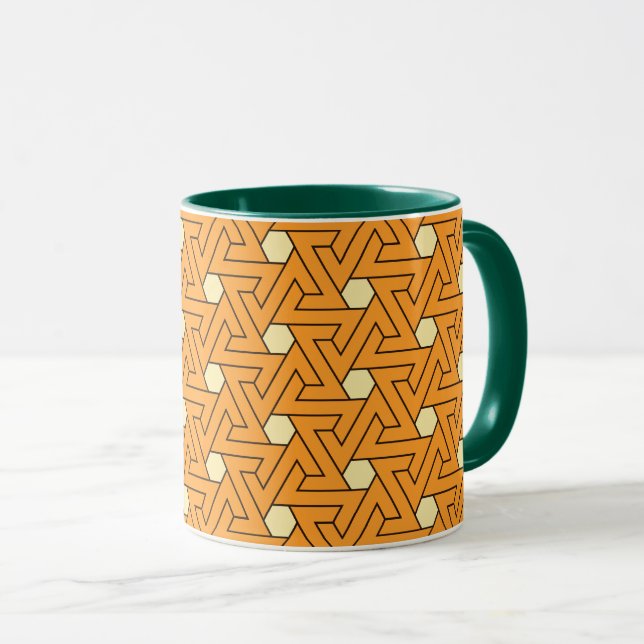 Mug Oriental Orange Beige Hexagon Motif égyptien (Devant droit)