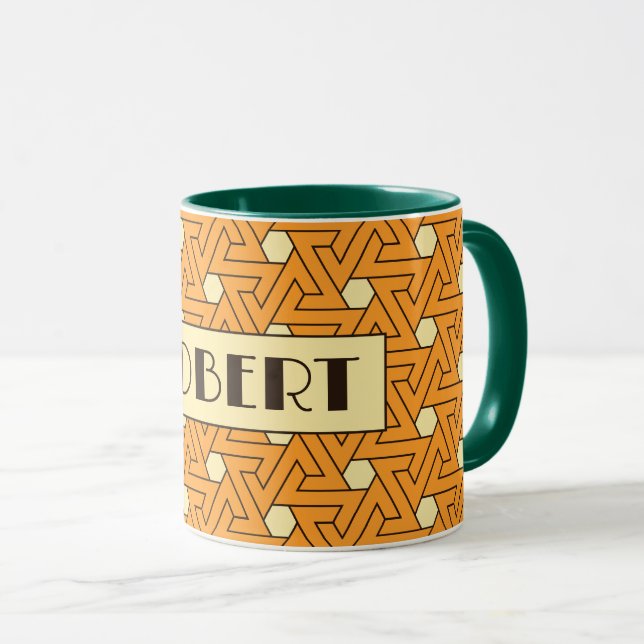 Mug Oriental Orange Beige Triple Motif arabe (Devant droit)