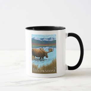 Mug Orignaux buvant au lac - Yellowstone occidental,