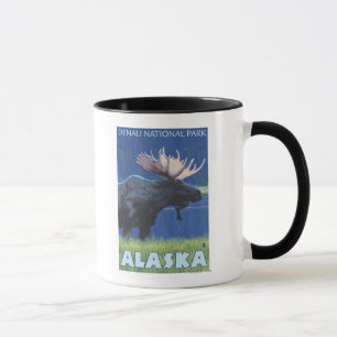 Mug Orignaux la nuit - parc national de Denali, Alaska