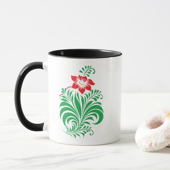 Mug Ornamental Floral Flower Design – Elegant (Avec donut)