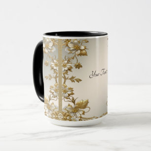 Mug Orné Or Floral Blanc