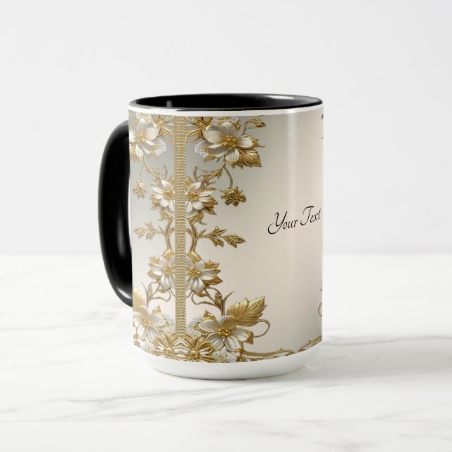 Mug Orné Or Floral Blanc (Devant gauche)