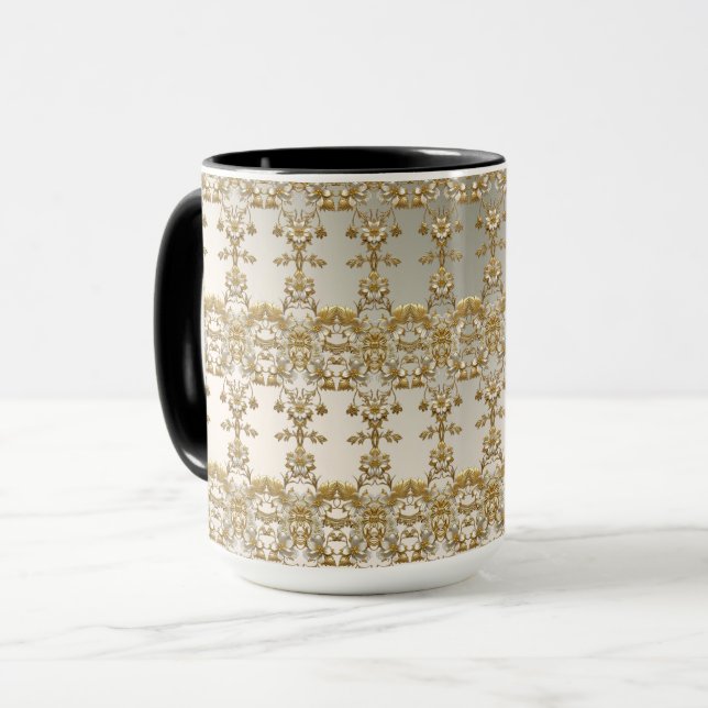 Mug Orné Or Floral Blanc (Devant gauche)