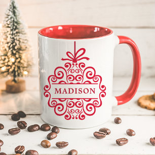 Mug Ornement de Noël à gribouillis orné personnalisé