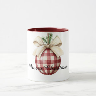 Mug Ornement de Noël à rayures écossaises rouges et cr
