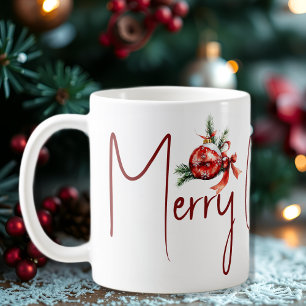 Mug Ornement de Noël avec arc rouge et branches de sap