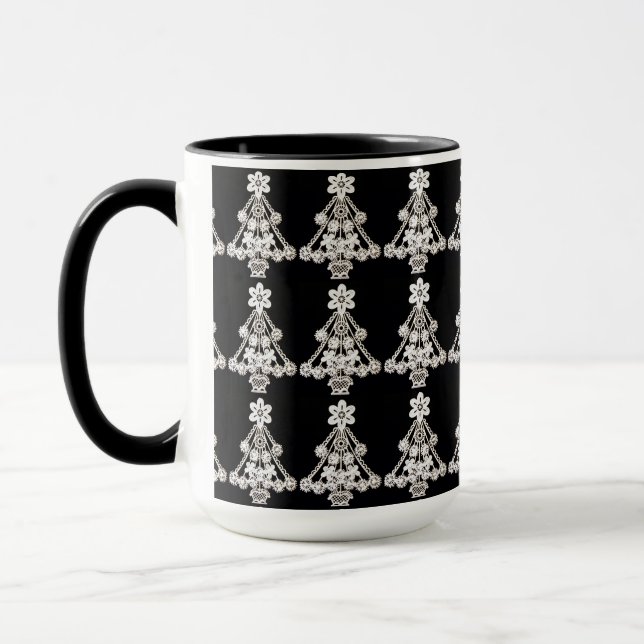 Mug Ornement de Noël blanc sur noir (Gauche)