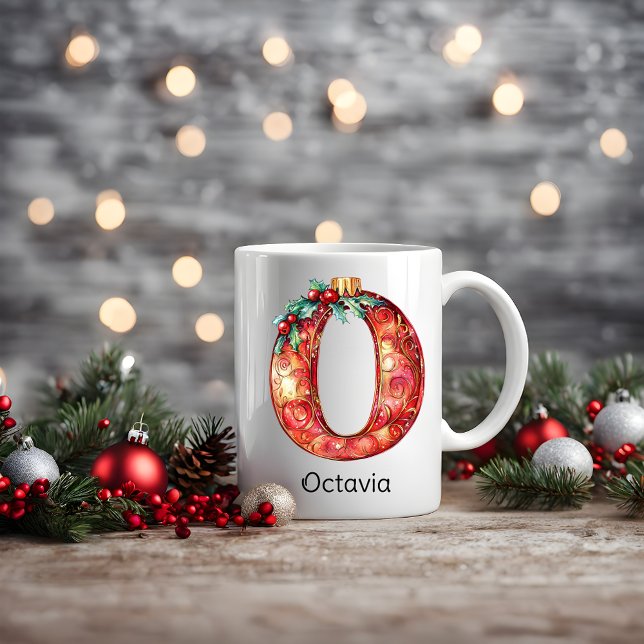 Mug Ornement de Noël personnalisé Monogramme O (Personalized Christmas Ornament Monogram O Coffee Mug)