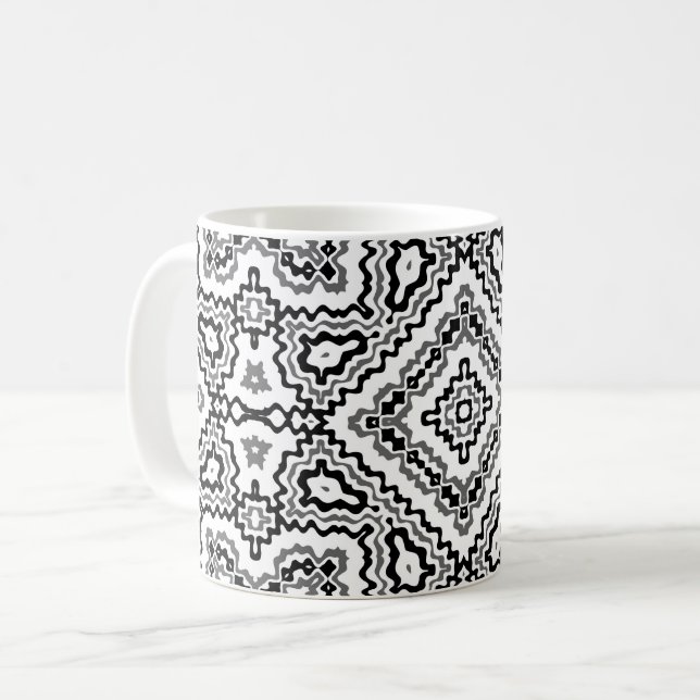 Mug ornement ethnique motif géométrique noir et blanc (Devant gauche)