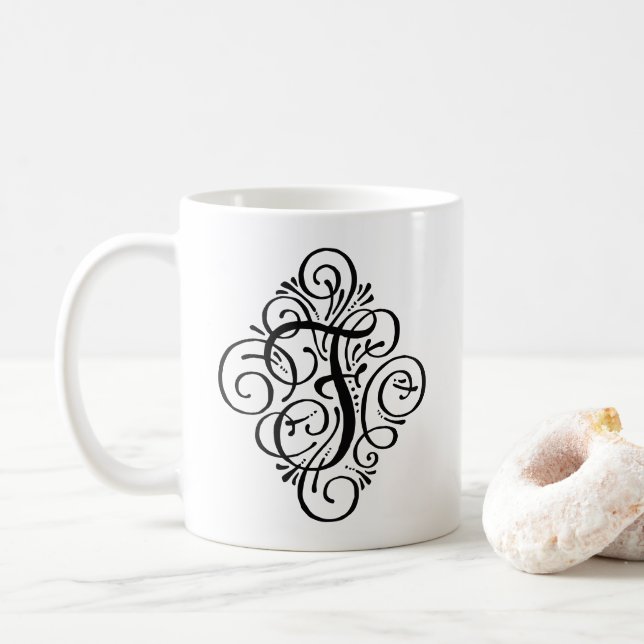 Mug Ornement Monogramme Swash Personnalisé (Avec donut)