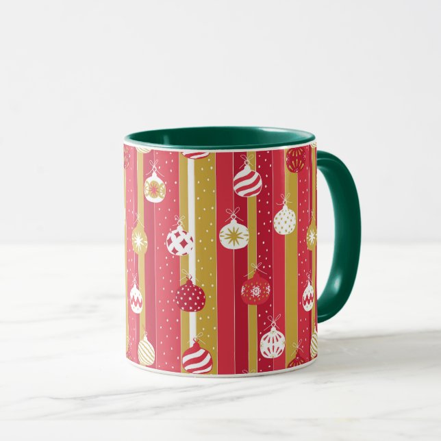 Mug Ornements d'arbre de Noël jaune rouge (Devant droit)