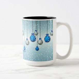 Mug Ornements de Noël en neige bleue personnalisés