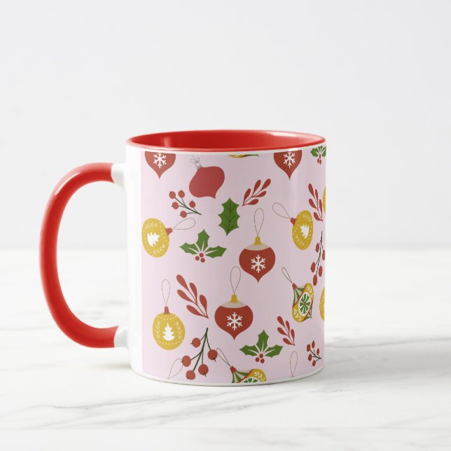 Mug Ornements de Noël Festive Verdure rose (Gauche)