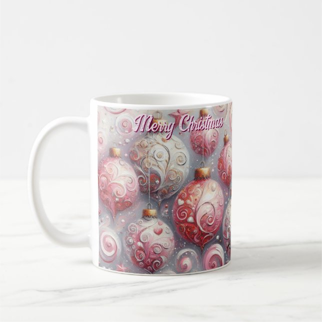 Mug Ornements de Noël impressionniste Whimsical rose (Gauche)