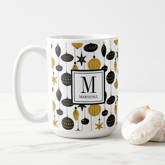 Mug Ornements de Noël Monogramme Nom Fête (Avec donut)