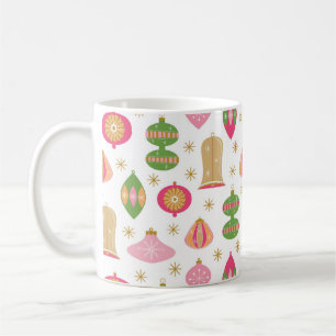Mug Ornements de Noël rétro Motif - Vert rose Or