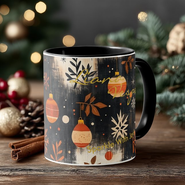 Mug Ornements de Noël rustiques avec orange et or (Créateur téléchargé)