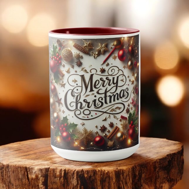 Mug Ornements élégants or et rouge Joyeux Noël (Créateur téléchargé)
