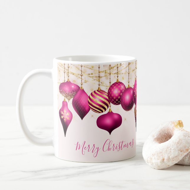 Mug Ornements en or rose chaud Joyeux Noël (Avec donut)
