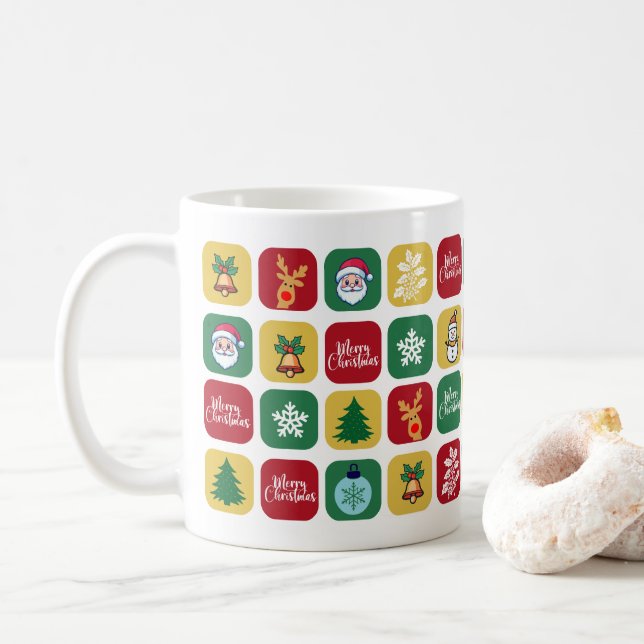 Mug Ornements modernes de Noël Père Noël Tree Snowman (Avec donut)