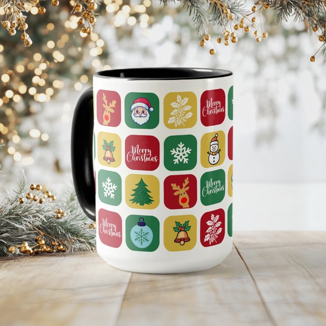 Mug Ornements modernes de Noël Père Noël Tree Snowman (Modern Christmas Santa Tree Ornaments Snowman Coffee Mug)