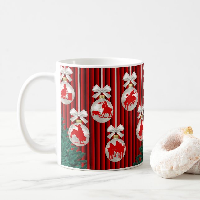 Mug Ornements Rodéo Sur Mug/Coupe Rouge De Fêtes (Avec donut)
