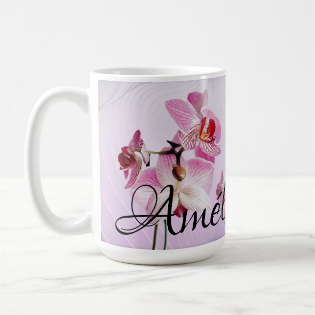 Mug Orquídea rosa Taza personalizada: fotos/nombre (Gauche)