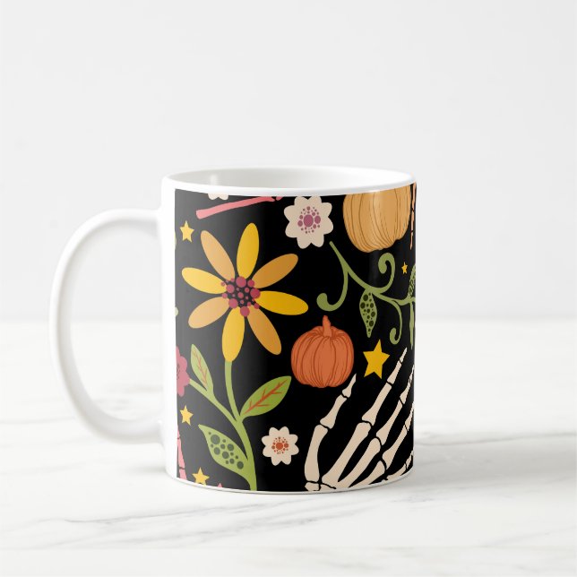 Mug Os d'Halloween, motif floral sans couture. (Gauche)