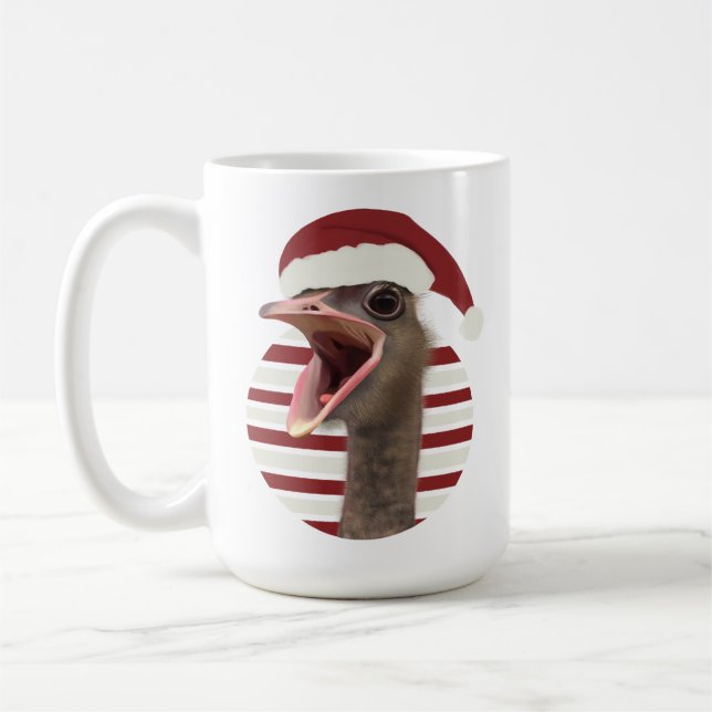 Mug Ostrich de Noël joyeux avec chapeau de Père Noël (Gauche)