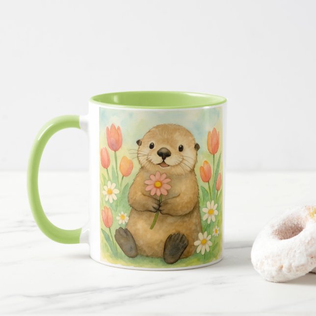 Mug Otter avec fleurs de printemps (Avec donut)