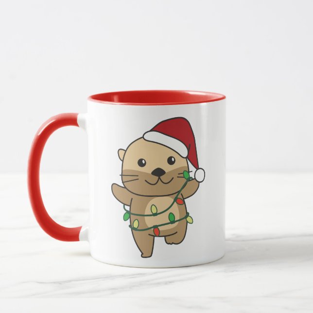 Mug Otter Christmas Winter Animaux Vacances Otters (Gauche)