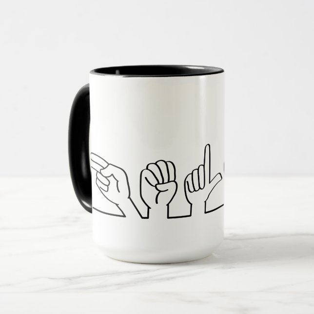 Mug Ouais, bonjour en langue des signes. Accueil ou bi (Devant gauche)