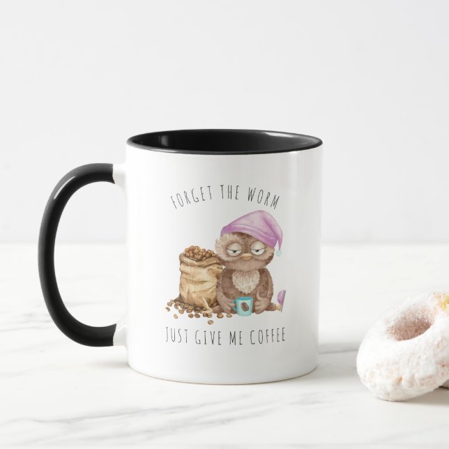 Mug Oublie le Ver | Hibou à l'aquarelle drôle (Avec donut)