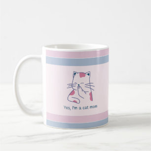 Mug Oui, je suis une maman chatte rose et bleu rayé