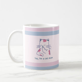 Mug Oui, je suis une maman chatte rose et bleu rayé