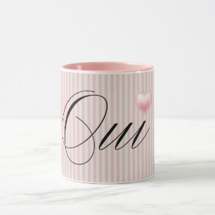 Mug Oui Oui avec crème cardiaque rose rayures roses