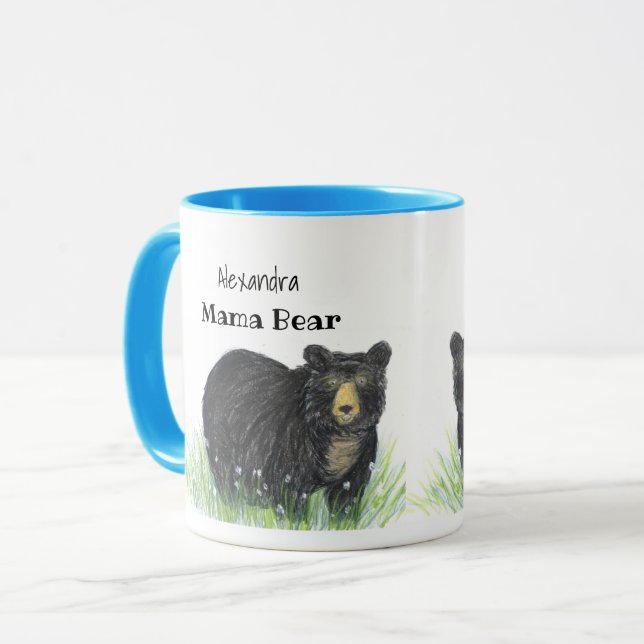 Mug ~ Ours de maman ~ Ours noir garniture bleue (Devant gauche)