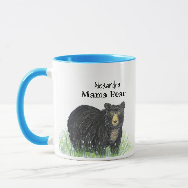Mug ~ Ours de maman ~ Ours Noir Maillot bleu (Gauche)