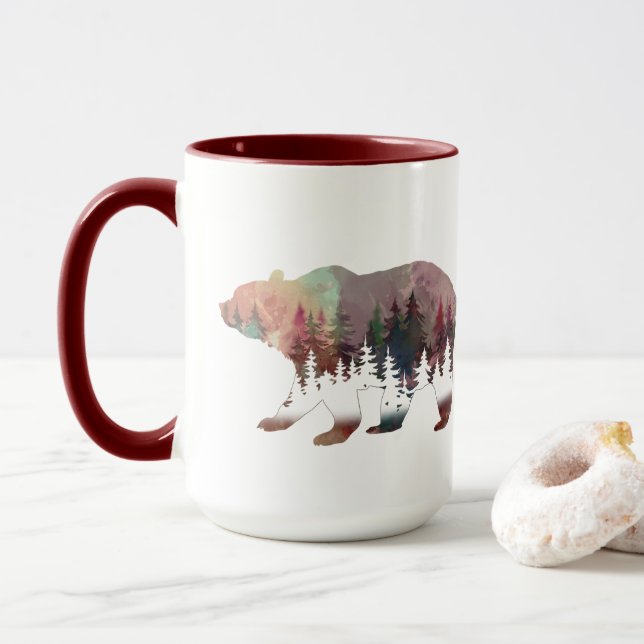 Mug Ours de vie sauvage de l'aquarelle de flamme (Avec donut)
