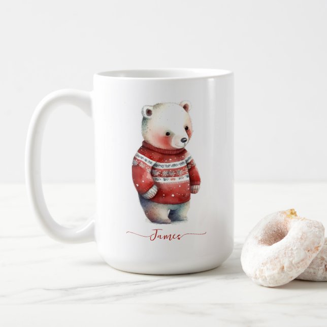 Mug Ours douillet Hiver Ours blanc polaire Noël (Avec donut)
