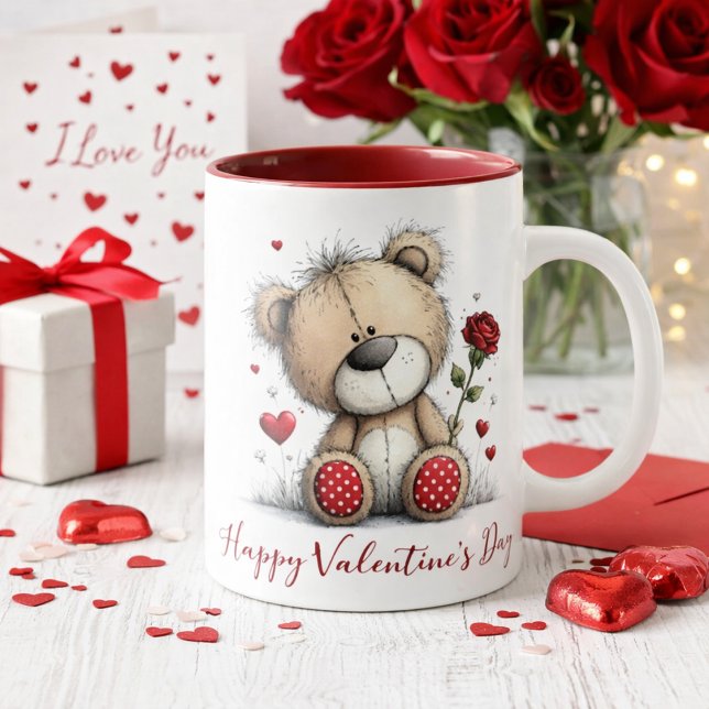 Mug Ours en peluche de la Saint-Valentin avec rose et  (Créateur téléchargé)