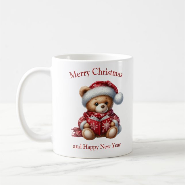 Mug Ours en peluche de Noël lisant un livre gui (Gauche)