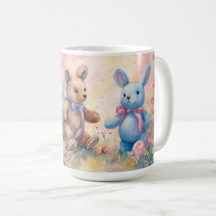 Mug Ours en peluche et lapin dans un jardin pastel