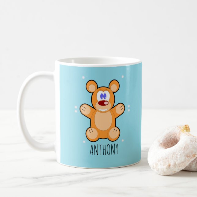 Mug Ours en peluche marron sur le bleu (Avec donut)