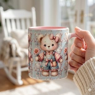 Mug Ours en peluche pastel tenant une fleur portant un