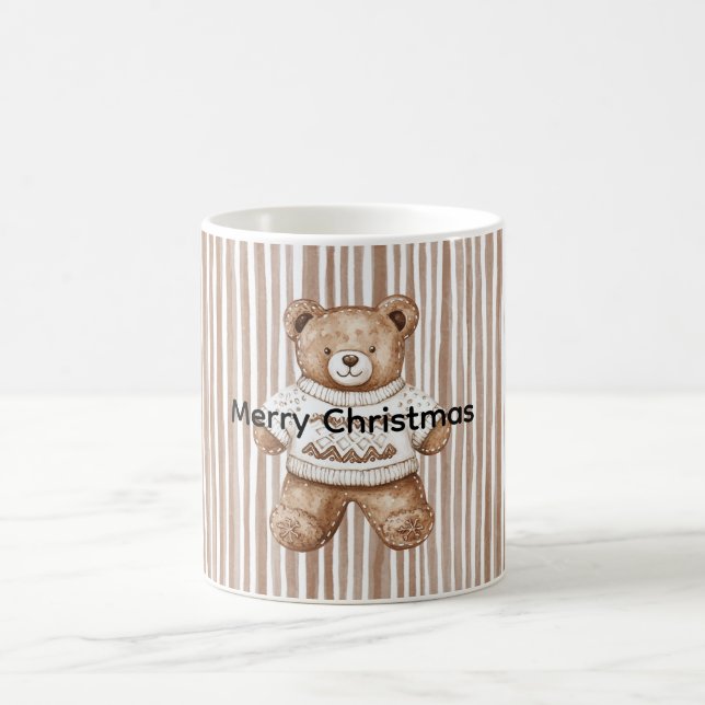 Mug Ours en peluche rayé marron crème de Noël (Centre)