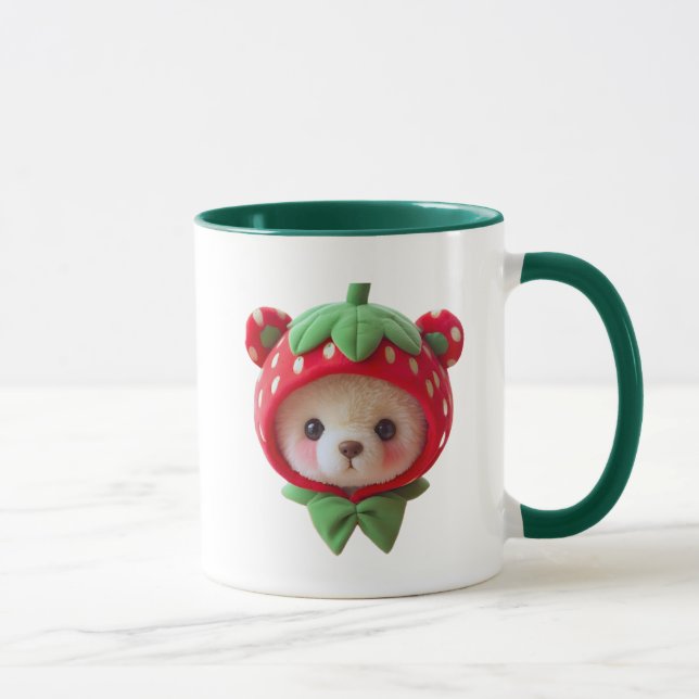 Mug Ours en peluche trop mignon avec capuche fraise. (Droite)