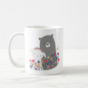 Mug Ours et lapin aux fleurs Un mignon cadeau à deux 